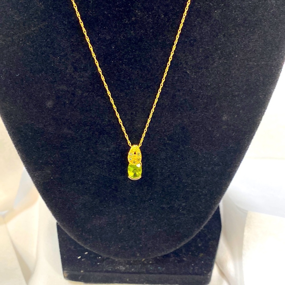 Peridot and green diamond 14KT yellow gold necklace